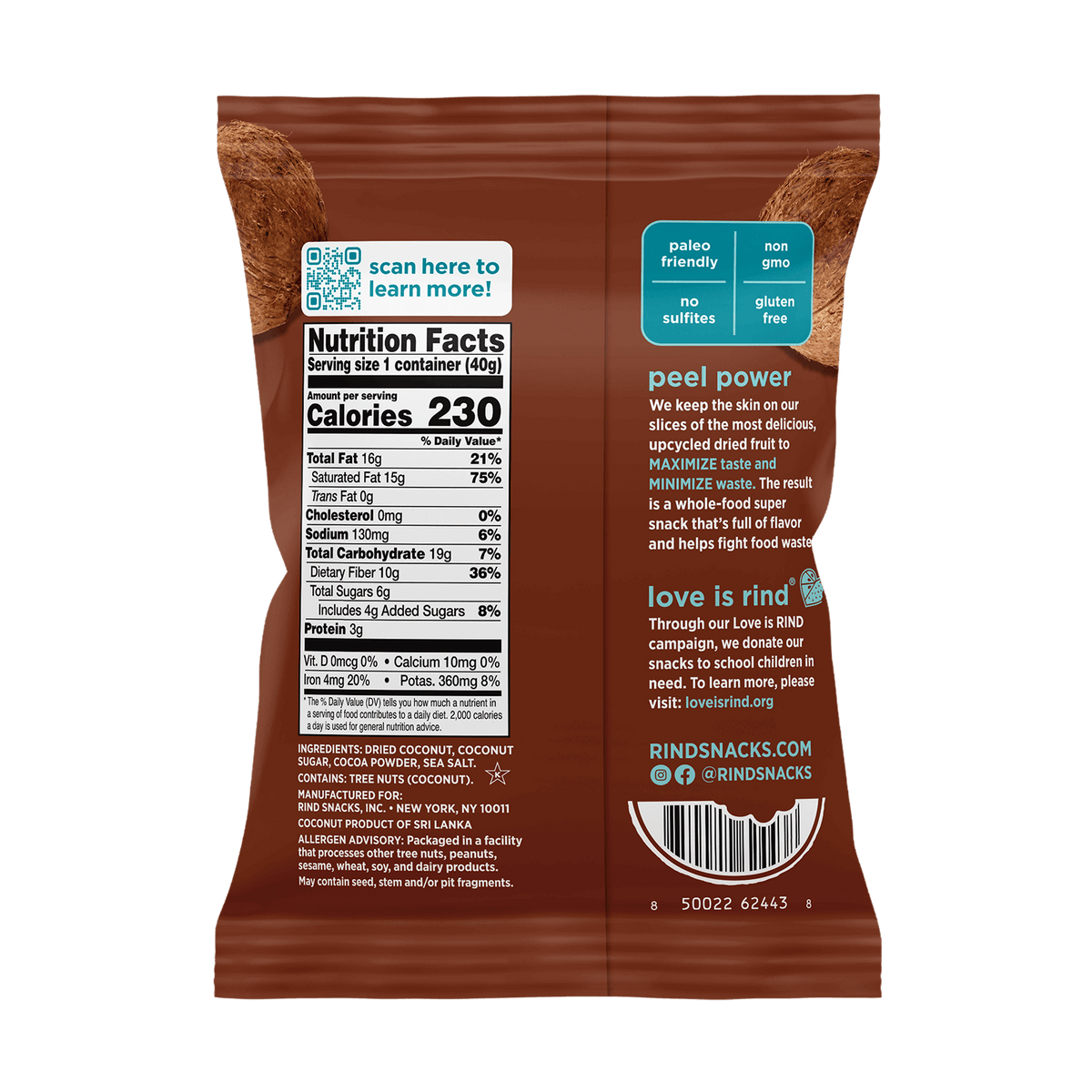 Snack Bag Dark Cocoa Sea Salt Coconut Crisps